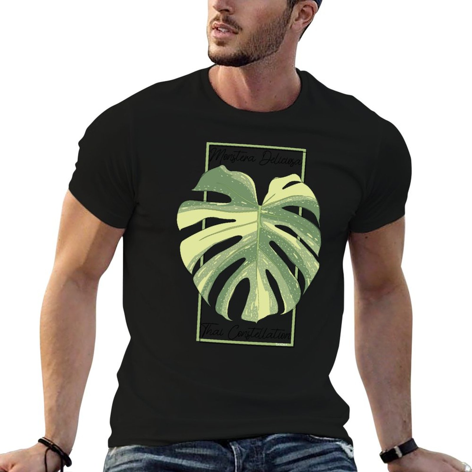Monstera Thai Constellation - モンステラタイ星座ボタニカルスタンプ Tシャツ綿 tシャツ 100% 面白い tシャツ綿アニメ