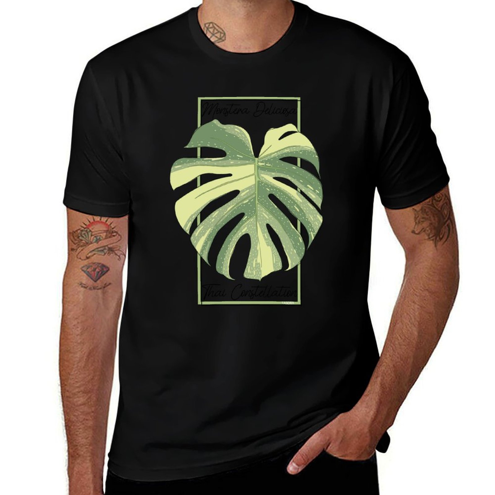 Monstera Thai Constellation - モンステラ・タイ・コンステレーション ボタニカルスタンプ Tシャツ コットンTシャツ メンズTシャツ