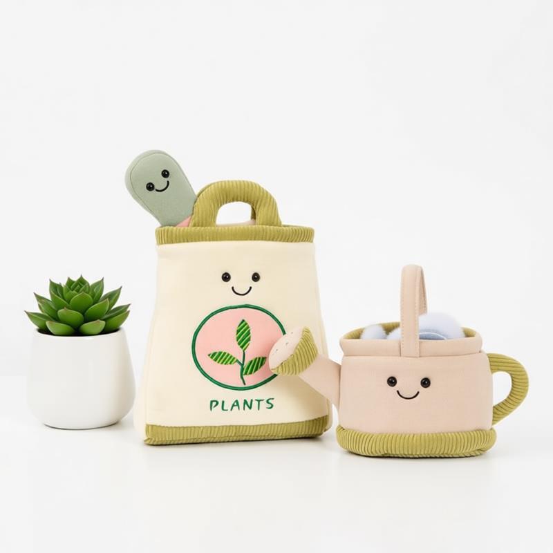 The Plant Parent - カットガーデニングぬいぐるみ植物バッグドロップシャベルじょうろソフトぬいぐるみ人形詰め物親子インタラクティブギフト男の子女の子子供向け