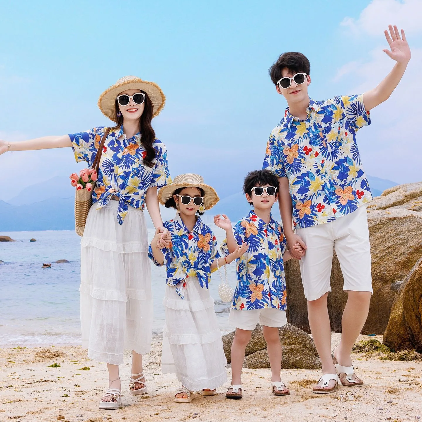 The Plant Parent - 休暇用家族お揃い服セットママ娘シャツスカートカジュアルパパ息子トップスショーツリゾート親子ツーピース衣装