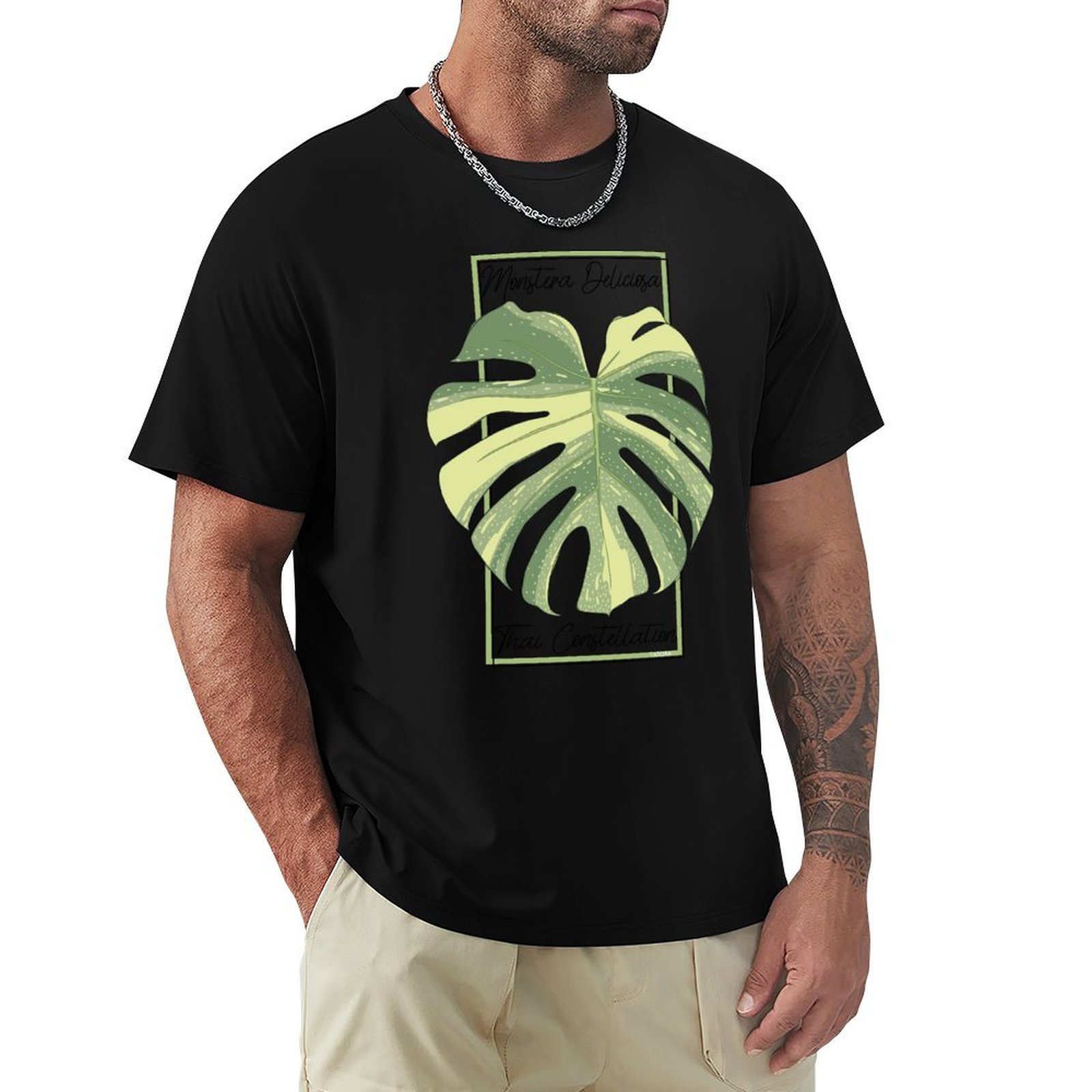 Monstera Thai Constellation - モンステラ・タイ・コンステレーション ボタニカルスタンプ Tシャツ ワーカーベーシック半袖Tシャツ