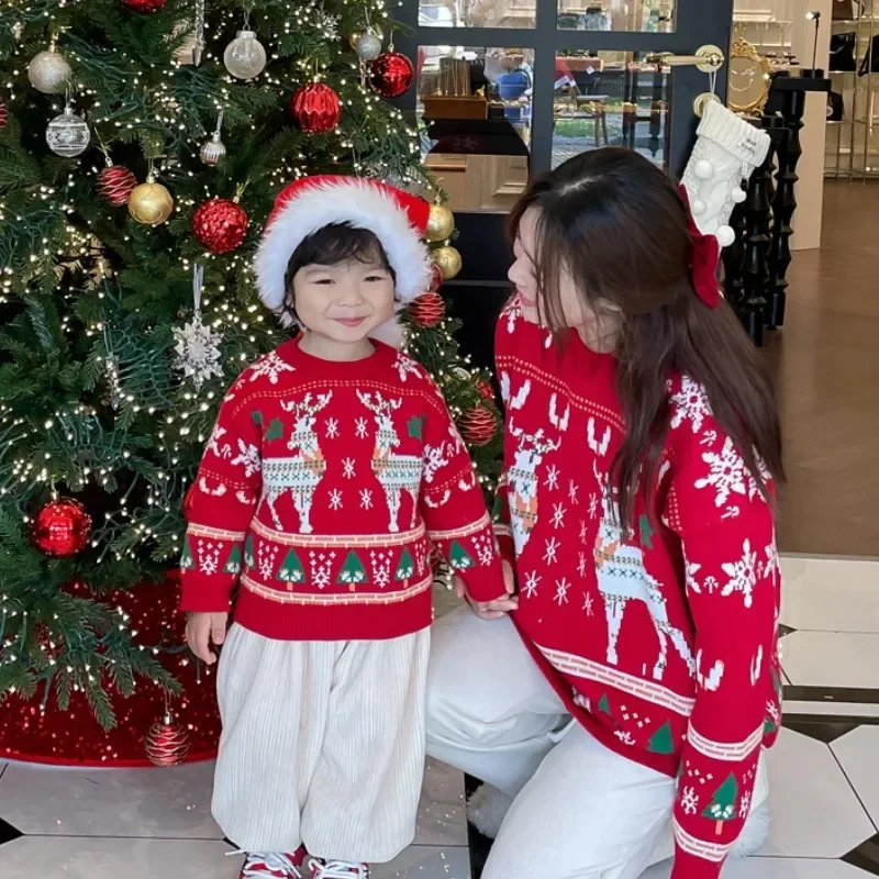 The Plant Parent - 家族お揃いクリスマストナカイツリーセーター親子赤ニットジャンパー父母と息子娘同じ服トップス