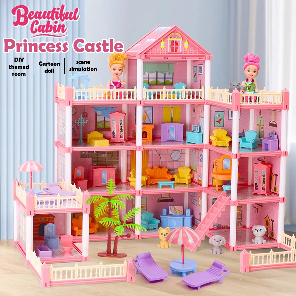 女の子向けドールハウスおもちゃ 3D組み立て式ドールハウス  - Philodendron Pink Princess のレビューと価格