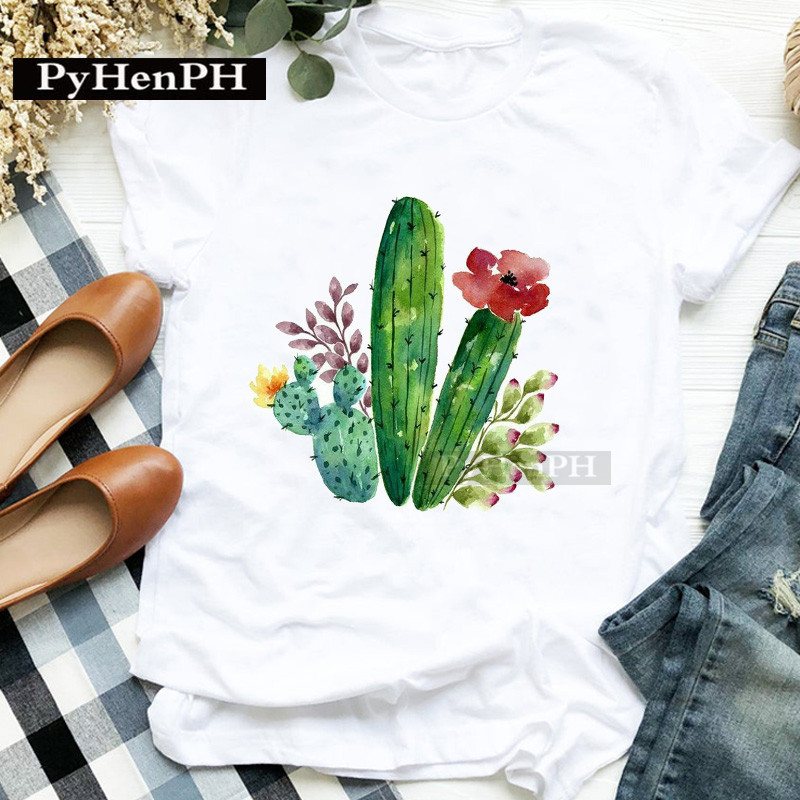 ファッション女性の個性サボテンプリント半袖Tシャツ親子スーツ - The Plant Parent のレビューと価格
