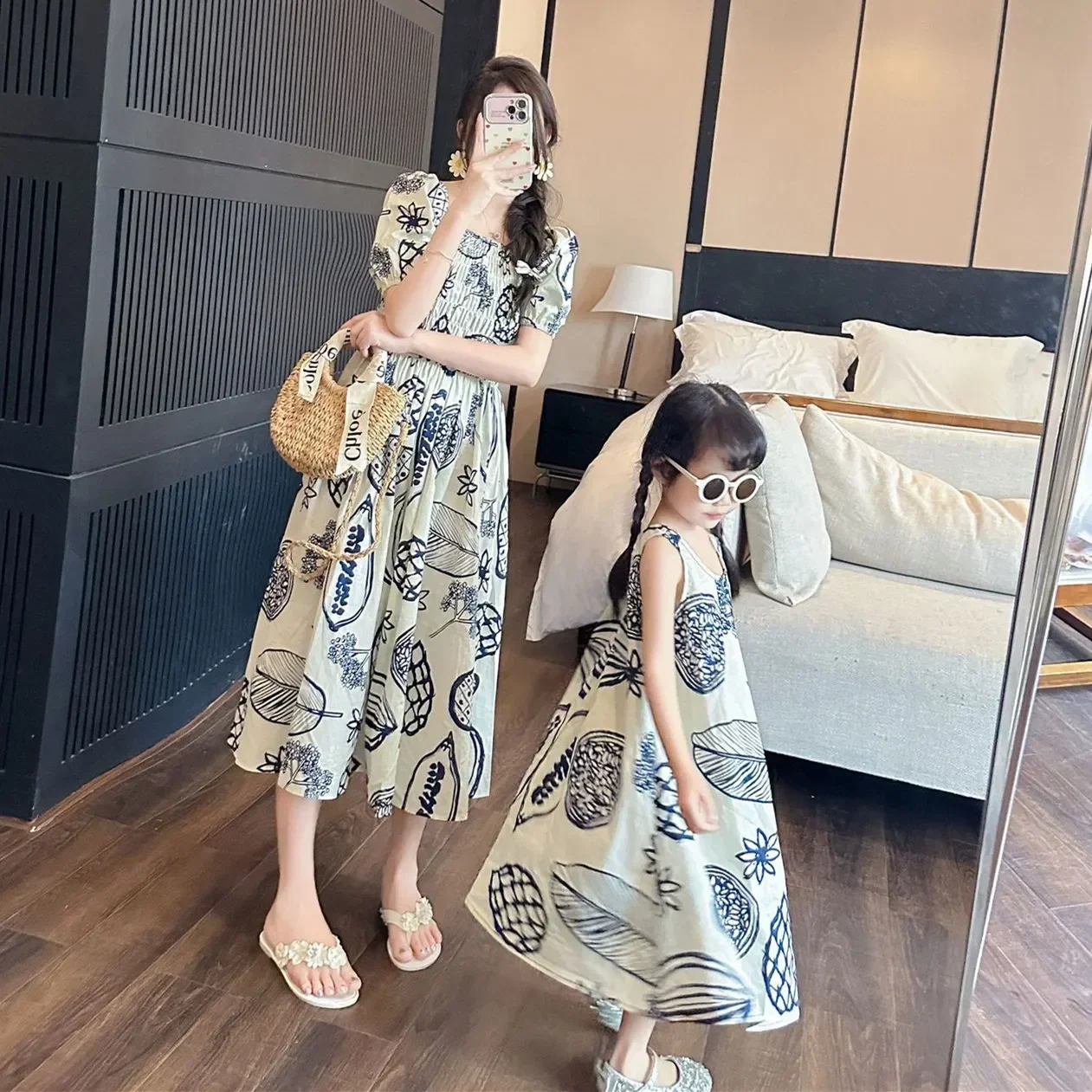 女性スモックドレス韓国姉妹家族服ママ娘兄弟服親子ドレスお父さ - The Plant Parent のレビューと価格